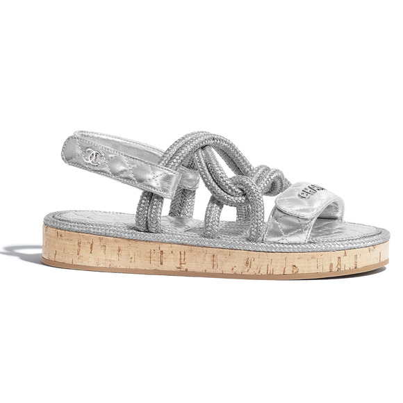 CHANEL Shoes - Chanel 20S Silver Cord Rope CC Logo Quilted Ankle Strap Teva Dad Sandal Flat 36